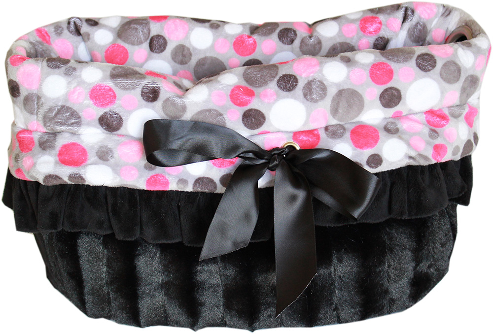 Pink Party Dots Reversible Snuggle Bugs Pet Bed, Bag, and Car Seat All-in-One